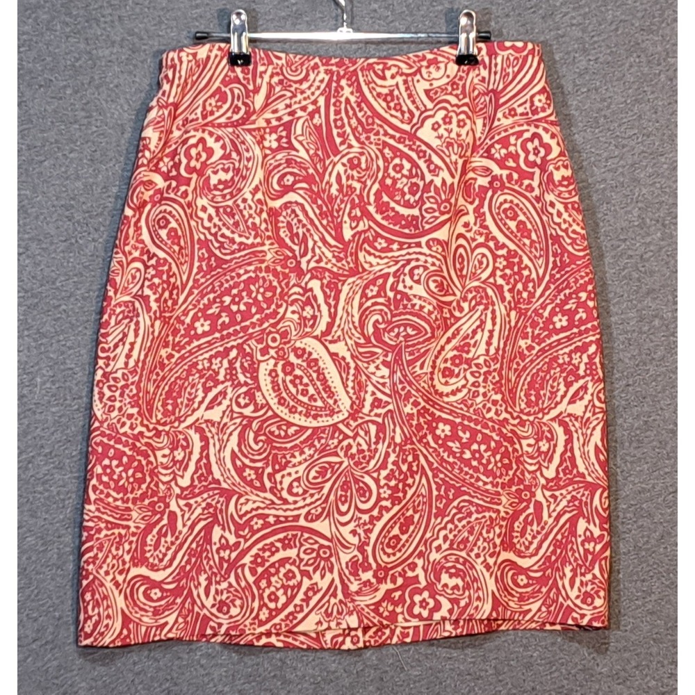 ANN TAYLOR Paisley Print Silk Wool Blend Knee Length Skirt Size 10 Red Beige - Picture 2 of 8